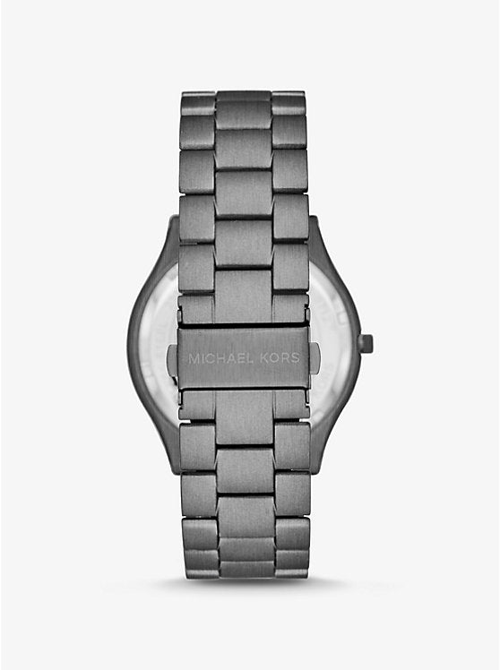 Michael Kors Slim Runway Quartz Black Dial Grey Steel Strap Watch For Men - MK1044